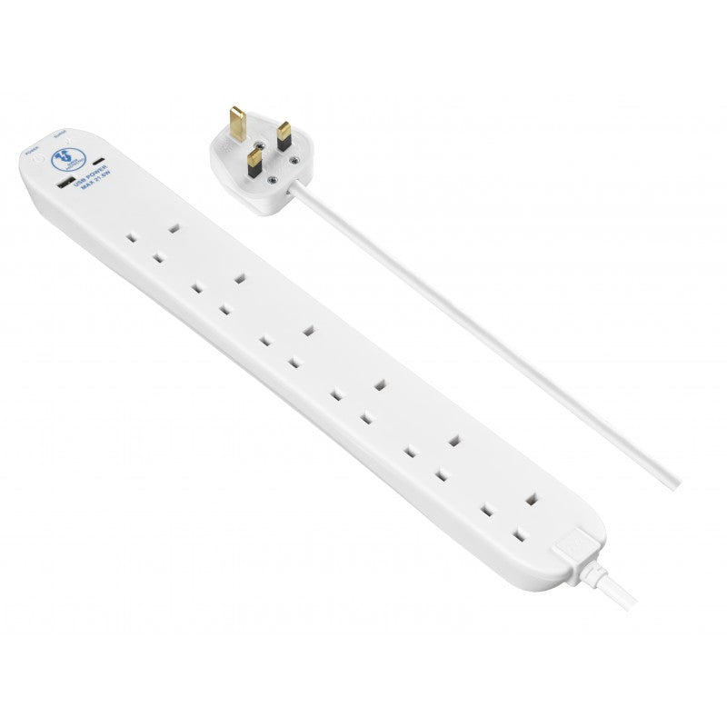 Masterplug SRGUAC2262N 6位13A 及 USB Type-A & C 防雷電源拖板 (2米) Masterplug SRGUAC2262N 6位13A 及 USB Type-A & C 防雷電源拖板 (2米)